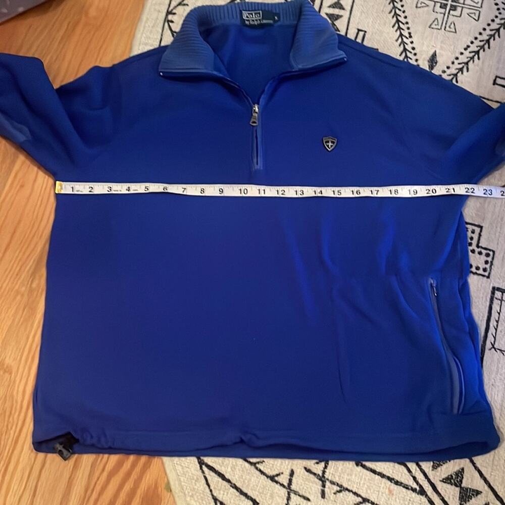 POLO RALPH LAUREN MEN'S Blue fleece with mixed material on elbows 1/4 ZIP - Picture 6 of 8